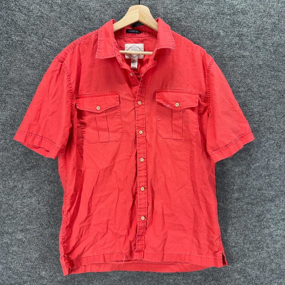 St. John's Bay Shirt Men L Large Pink Button Up Classic Fit Pockets Short Sleeve